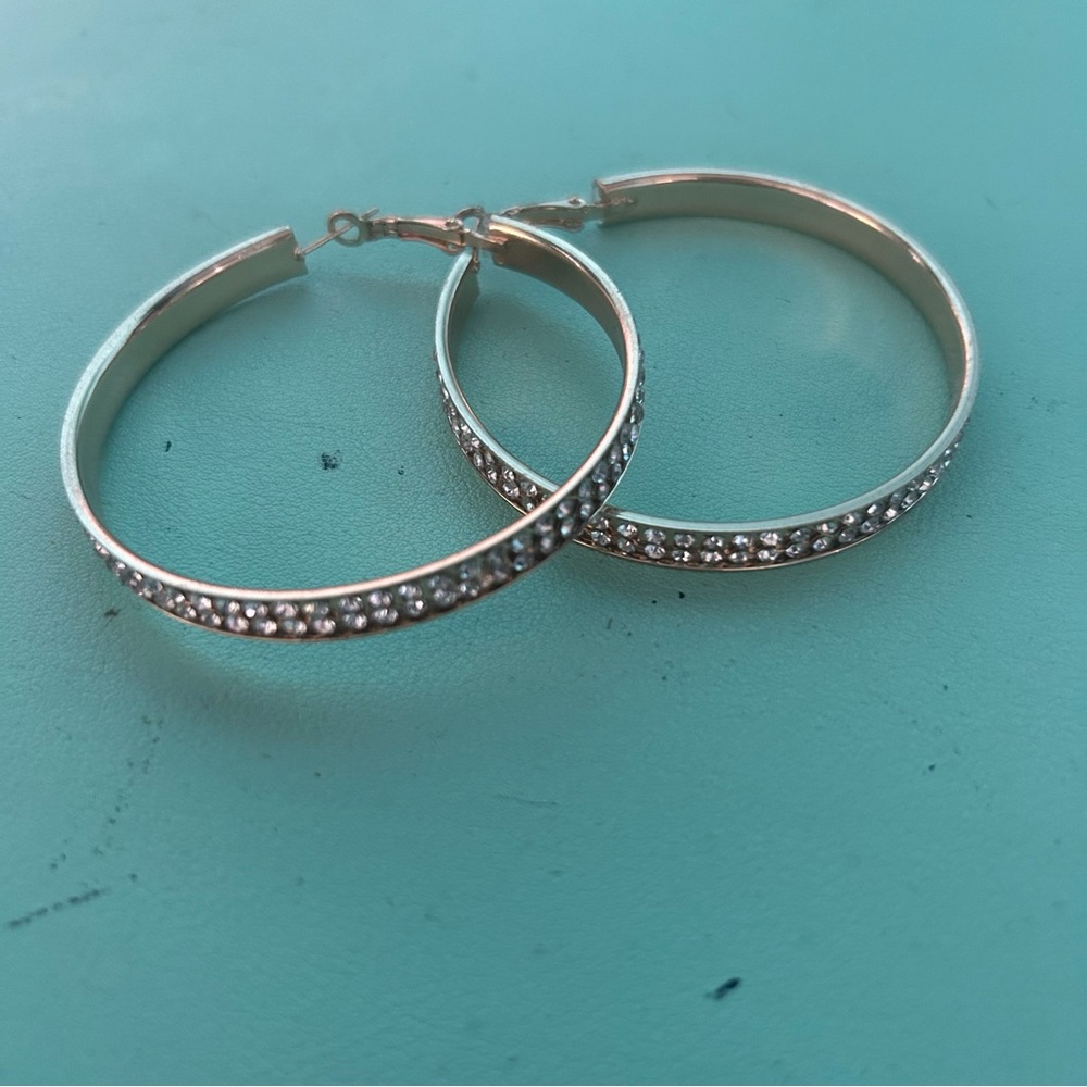 Silver rhinestone hoop earrings